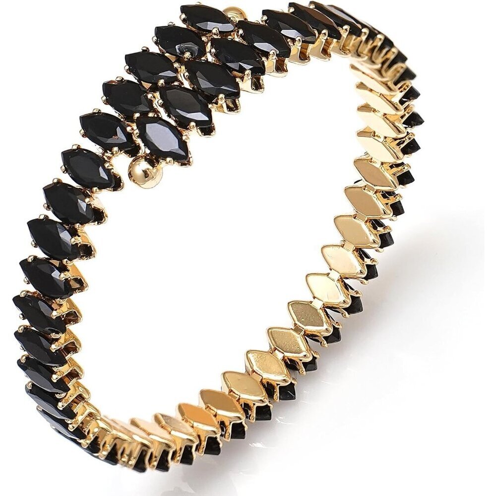 Gold Black Rhinestone Cuff Bracelet Cubic Zirconia Tennis Bracelets for Women